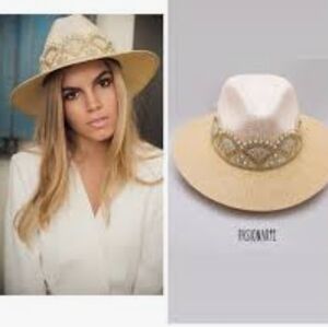 Pasionarte Hand Made One Of A Kind Straw Cowboy Hat With Tassles And Pearls